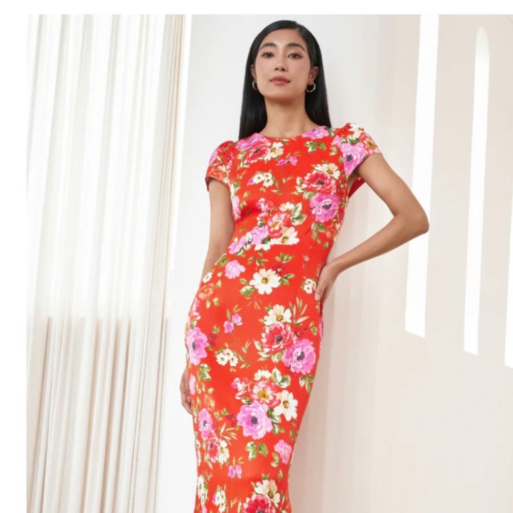 Yumi Kim Red Floral Maxi Dress with Pink & White Blooms